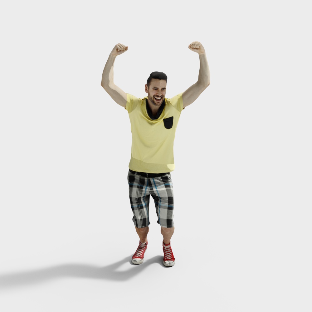 Vibrant Low-Poly 3D Character Model in Bright Yellow