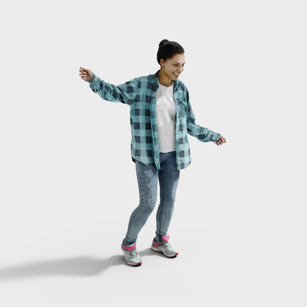 Charming Low Poly 3D Character Model with Plaid Shirt