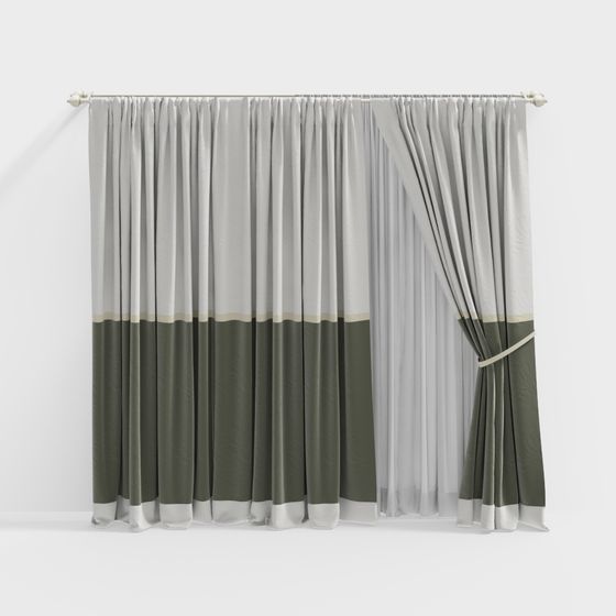 Elegant Gray and Olive Green Curtain 3D model