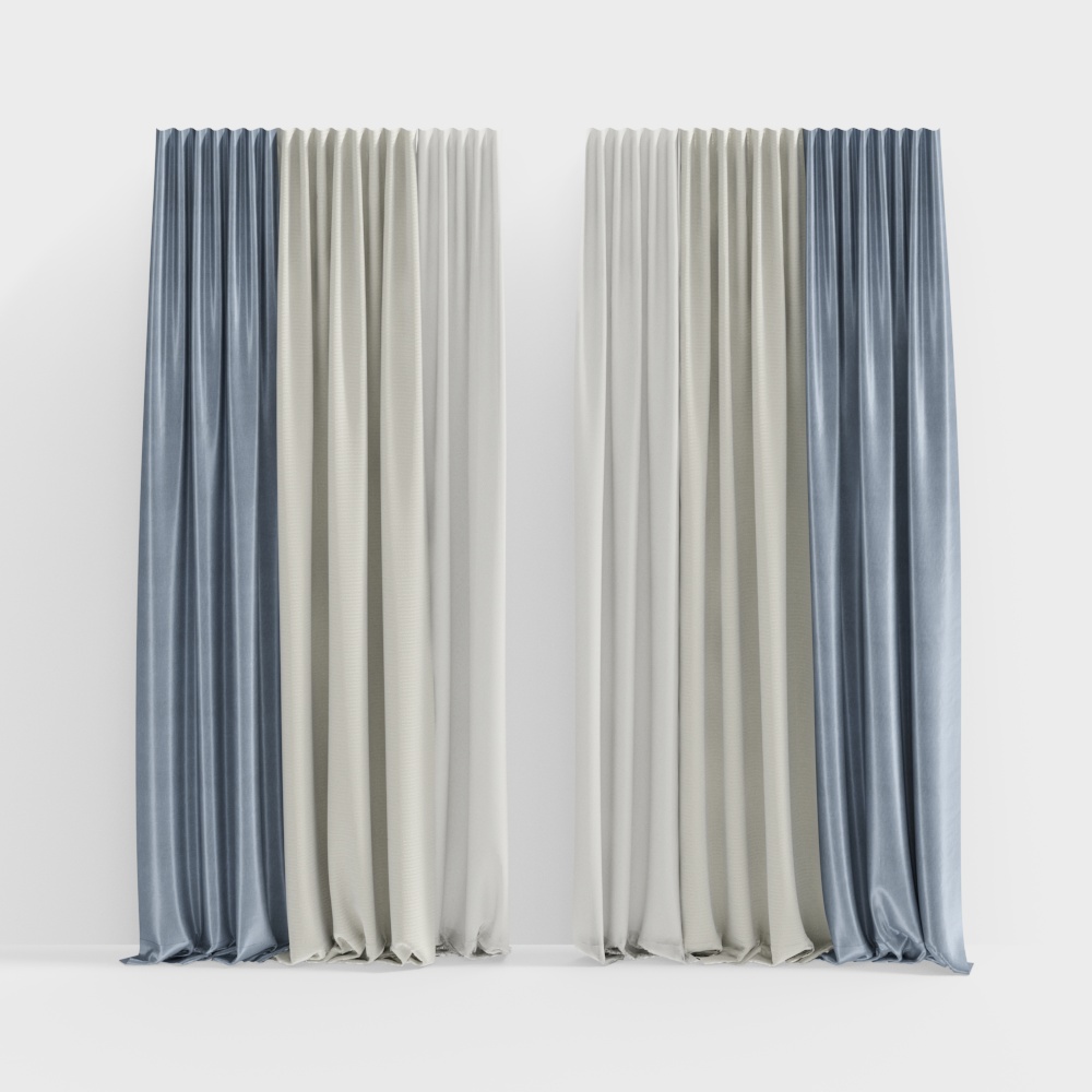 Low Poly Curtain 3D Model – Soft Gray Draped Fabric