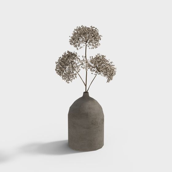 Concrete Vase with Dried Flowers 3D model
