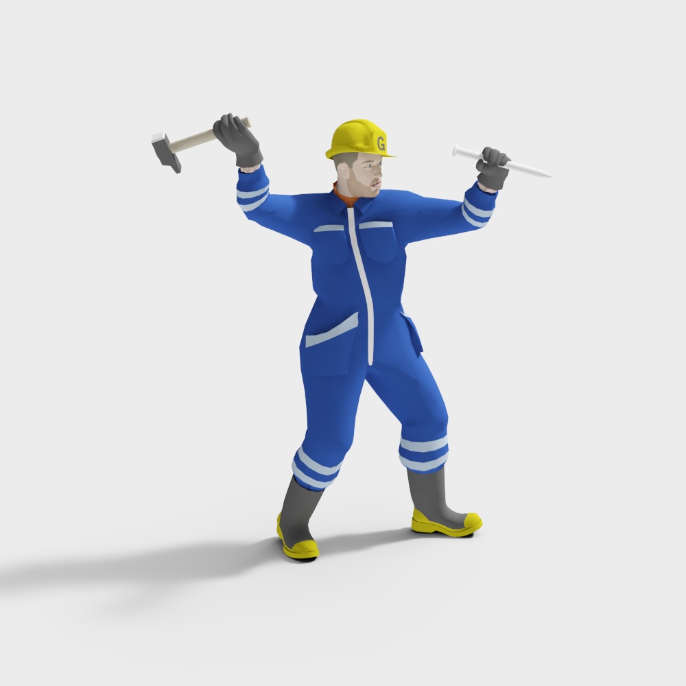 Vibrant Construction Worker 3D Model