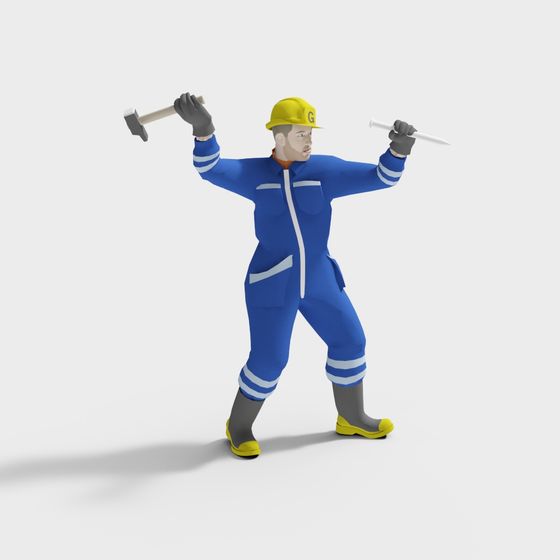 Vibrant Construction Worker 3D Model