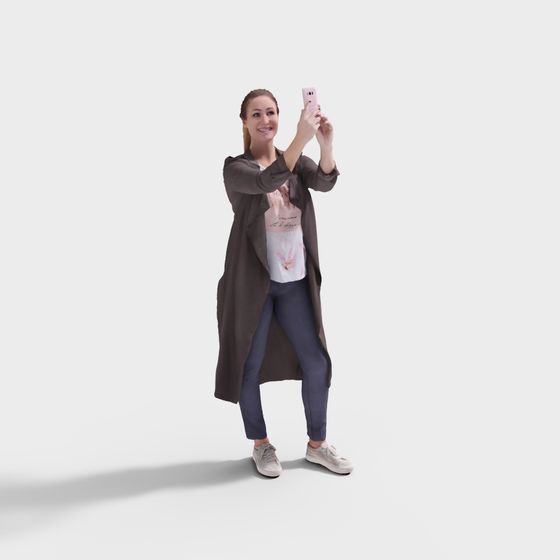 Realistic Low-Poly Selfie Girl 3D Model