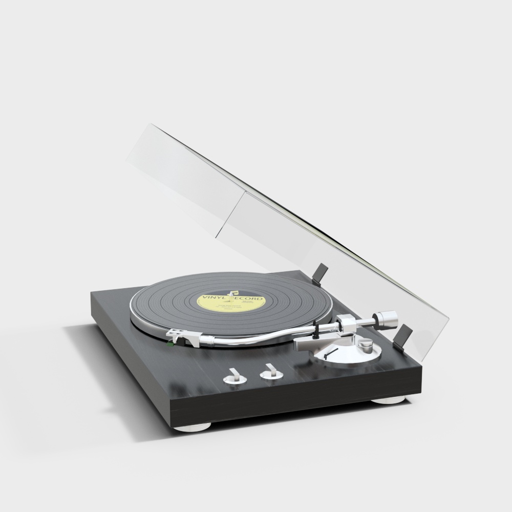 Vintage Vinyl Record Player 3D Model – Retro Black & Silver