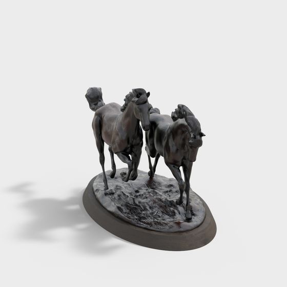 Galloping Stallions 3D model - Freedom and Power