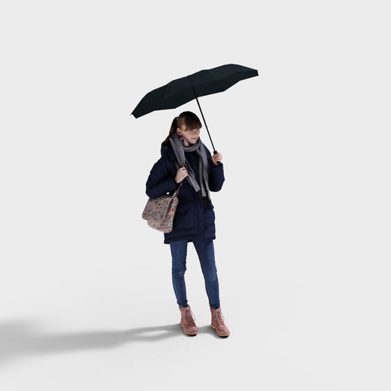 Girl Walking in the Rain 3D model