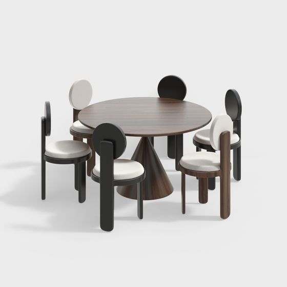 Chic Low-Poly Dining Table and Chairs 3D model for Modern Spaces
