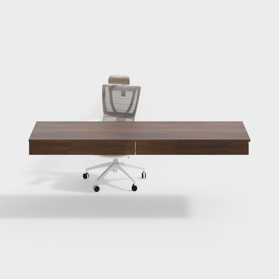 Modern Desk Chair Set 3D Model in Brown