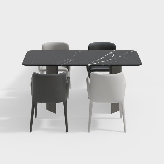 Modern Minimalist Dining Table and Chairs 3D model