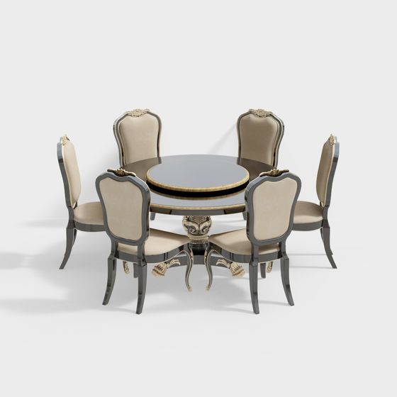 Elegant Classical Dining Table and Chairs Set 3D model