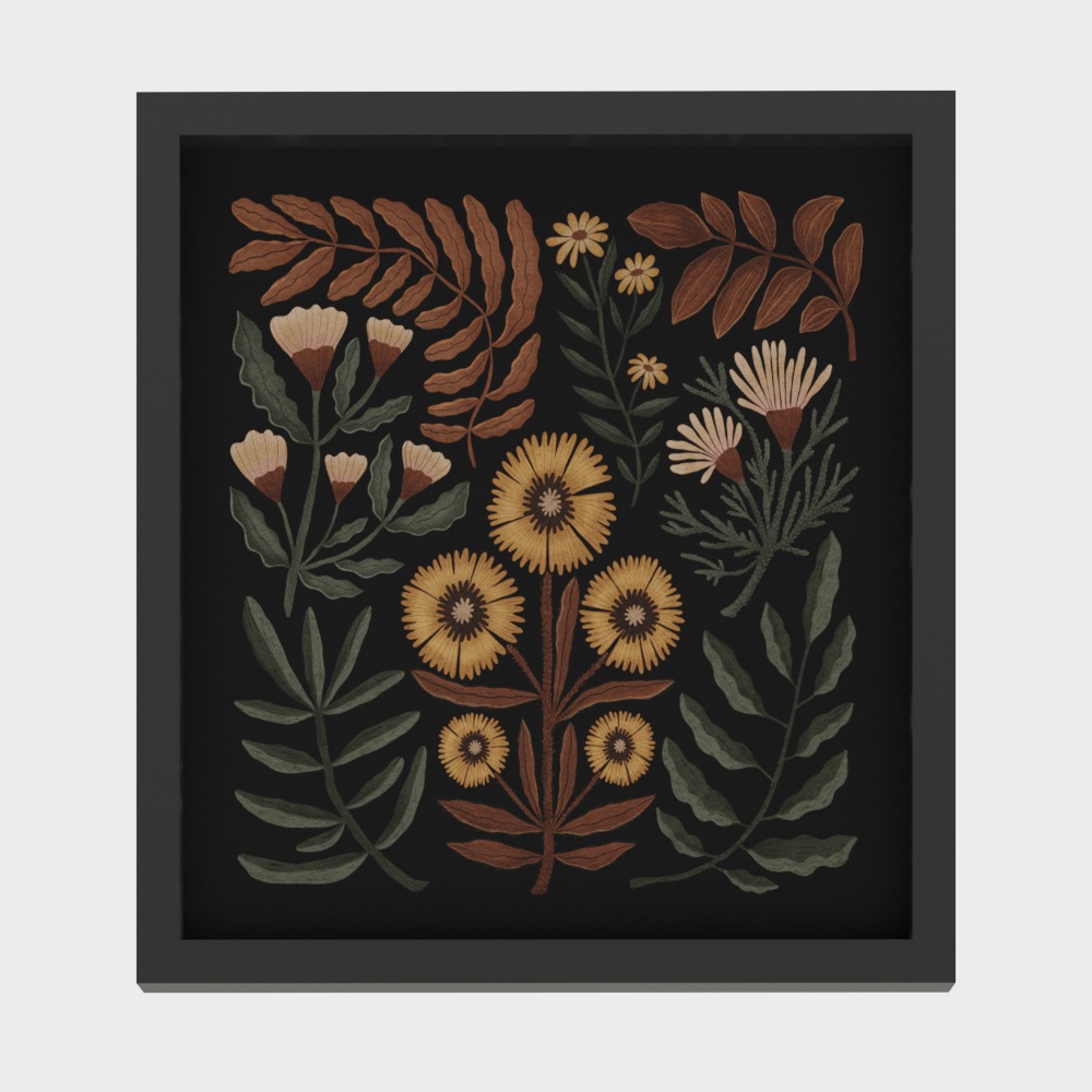 Vibrant Floral 3D Model on Mysterious Black Background