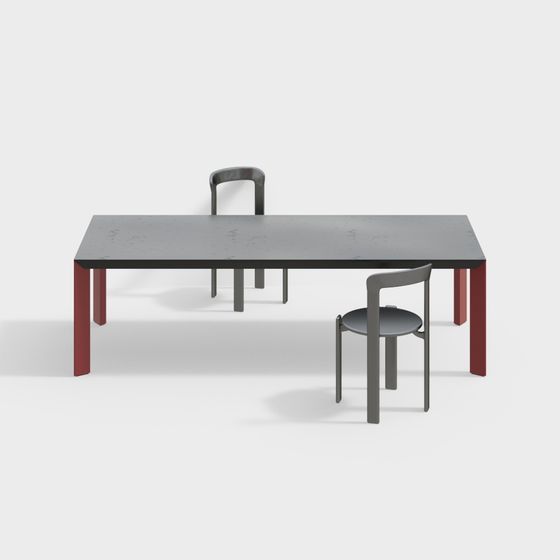 Concrete Dining Table and Chair Set 3D model