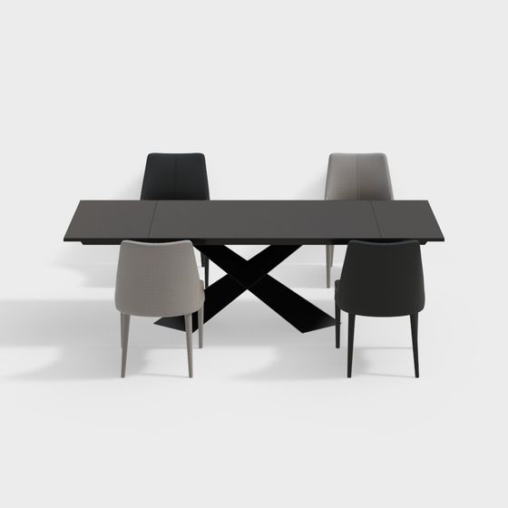 Modern Cross Dining Table and Chair Set 3D model