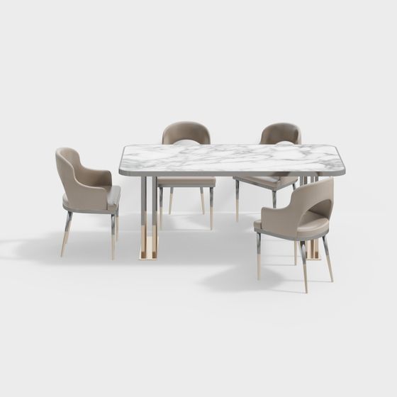 Marble Dining Table and Chair Set 3D model