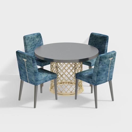 Stylish Round Table and Four Chairs 3D model for Modern Spaces