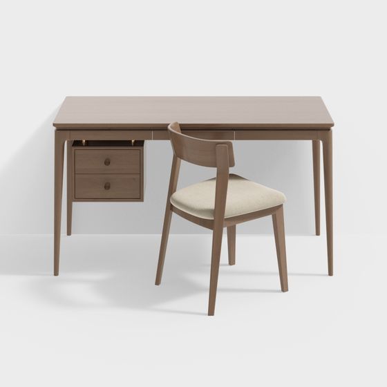 Modern Desk Chair Set 3D Model in Brown