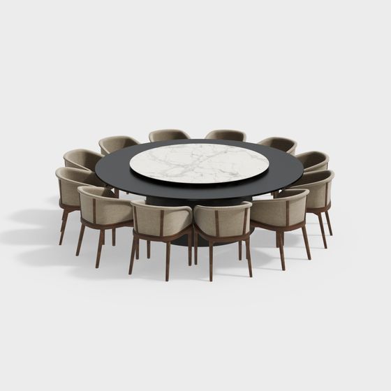 Modern Compartment Dining Table and Chair Set 3D Model in Black