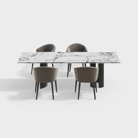 Elegant Marble Dining Table and Chair Set 3D model