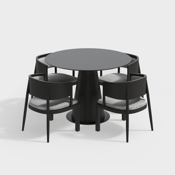 Round Table and Four Chairs 3D model