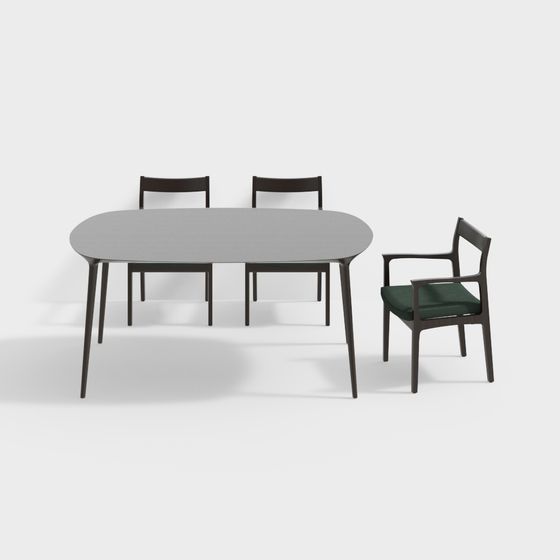 Modern Minimalist Dining Table and Chairs 3D model