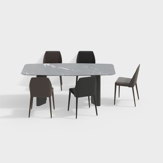 Minimalist Grey Marble Dining Table Set 3D model