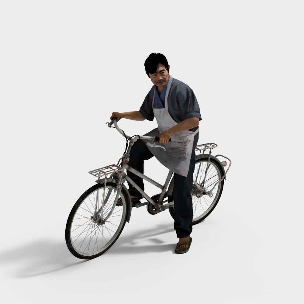 Detail-Oriented Worker on Bicycle 3D model