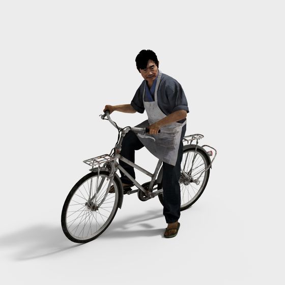 Detail-Oriented Worker on Bicycle 3D model