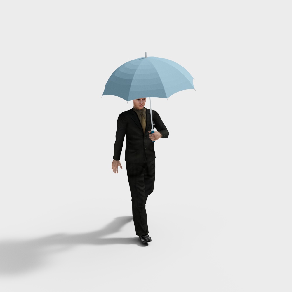Elegant Gentleman with Blue Umbrella 3D model