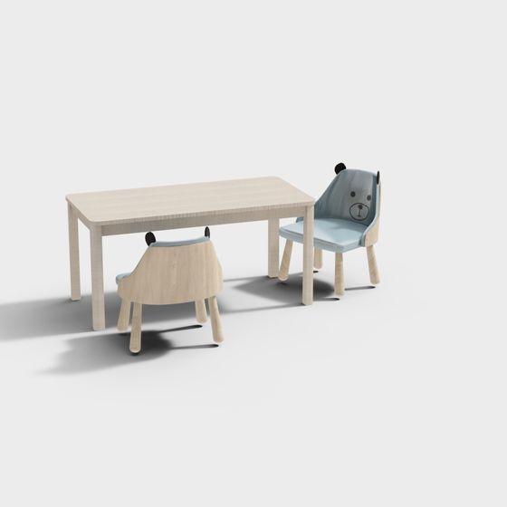 Playful Table and Chair Set 3D model for Kids