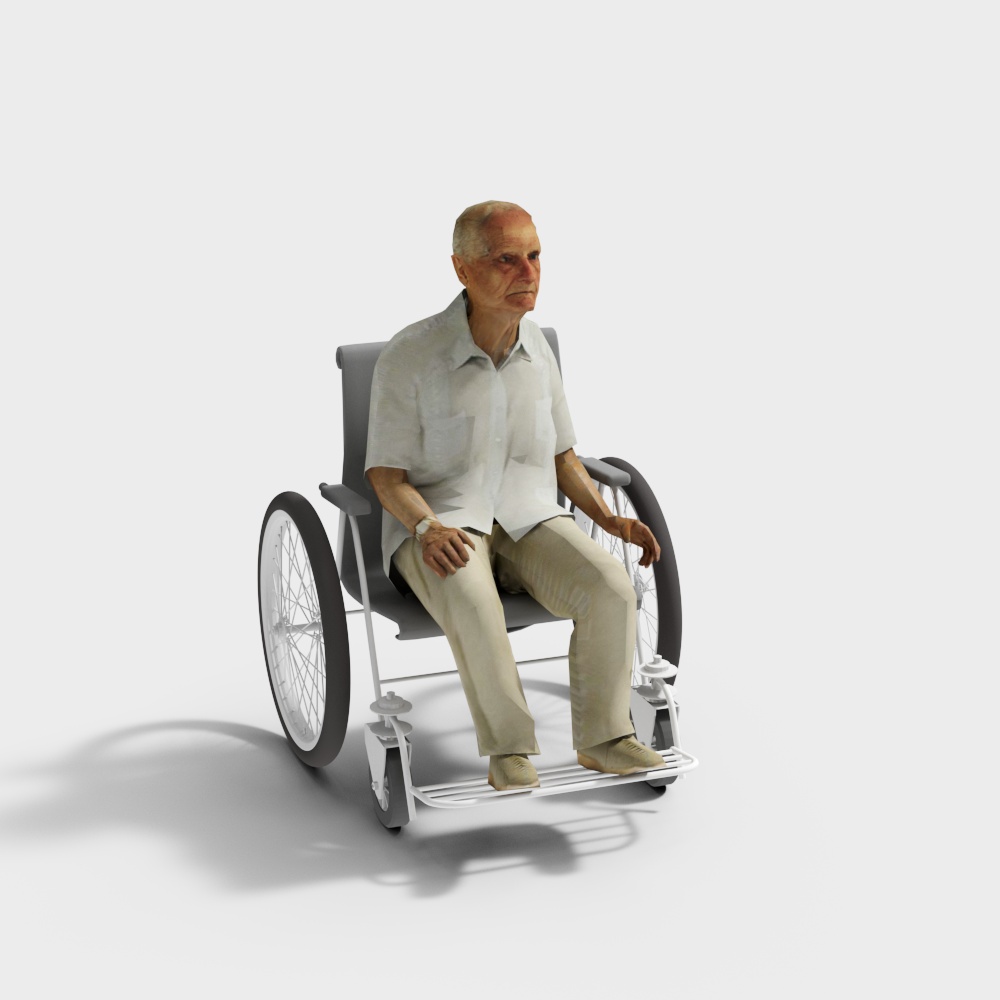 Realistic Low-Poly Elderly Person in Wheelchair 3D model