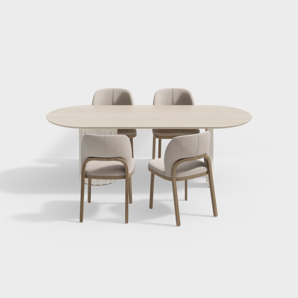 Современный комплект обеденного стола и стульев в кремовом стиле