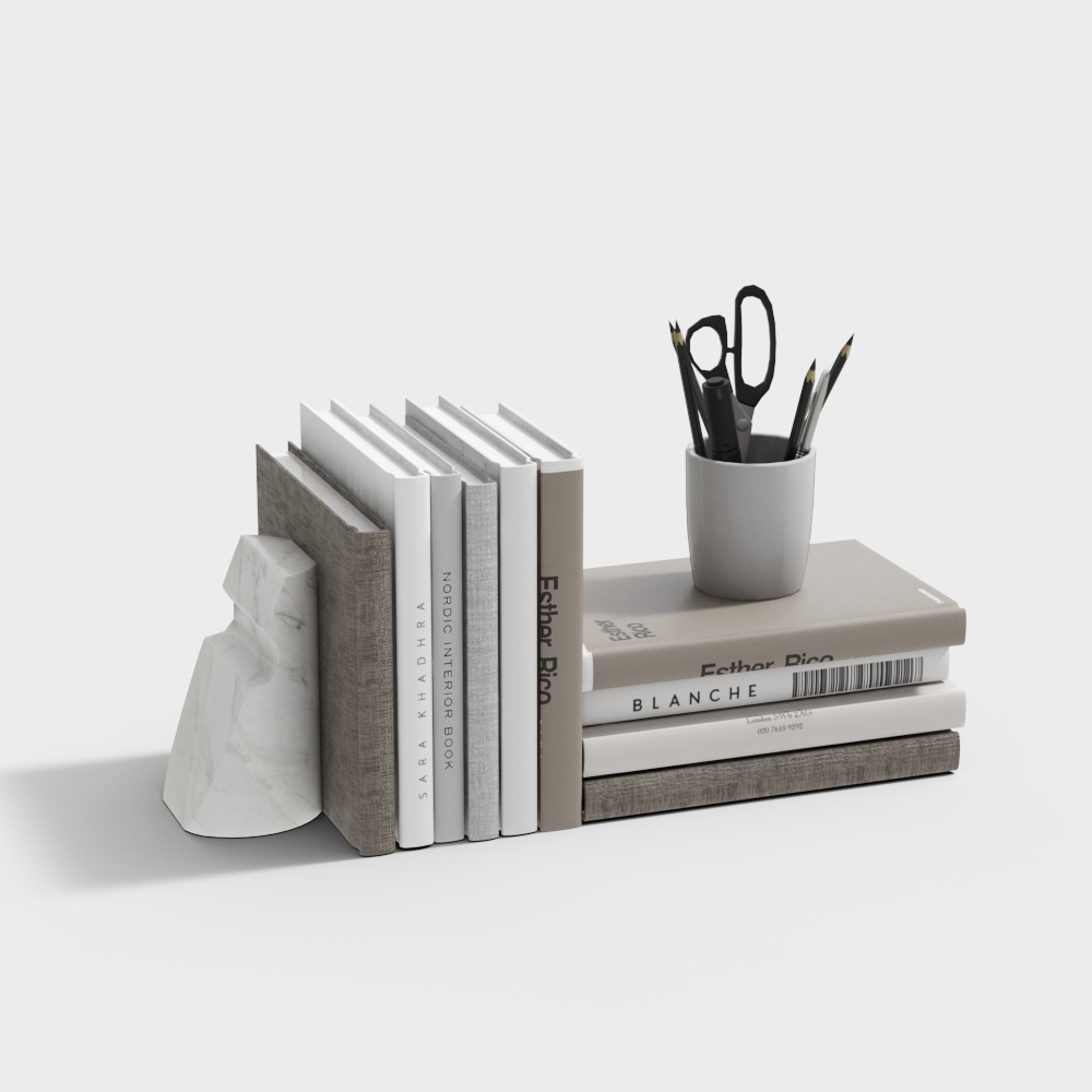 Minimalist Bookshelf and Stationery 3D Model