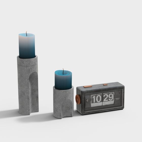 Concrete Candle Holder and Vintage Clock 3D model
