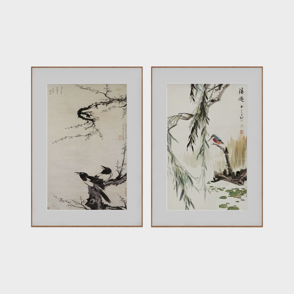 Peinture à l'encre de petits oiseaux de style chinois moderne