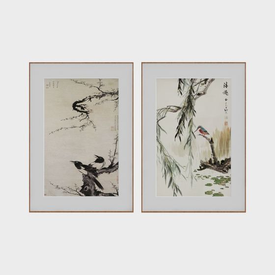 Peinture à l'encre de petits oiseaux de style chinois moderne