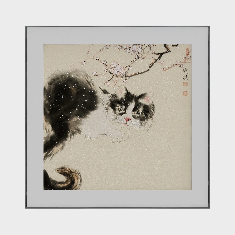 Peinture Décorative de Chat au Style Néo-Chinois
