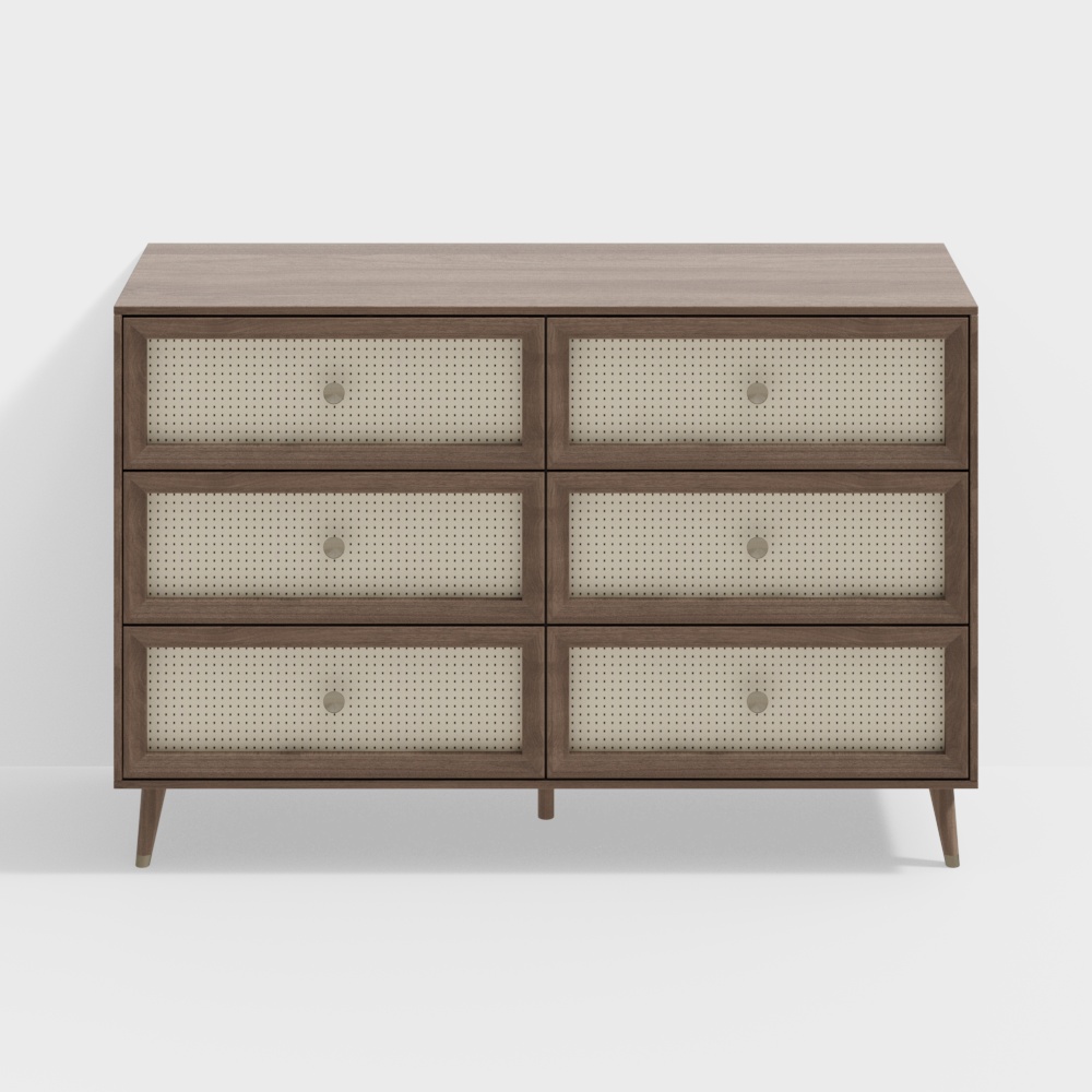 Elegant 6-Drawer Cabinet 3D Model – Wooden Minimalist Design