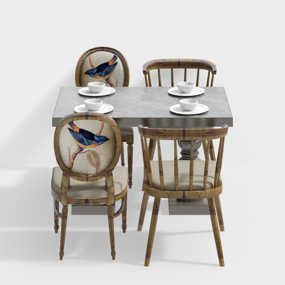 Ensemble table et chaises de salle à manger médiévales