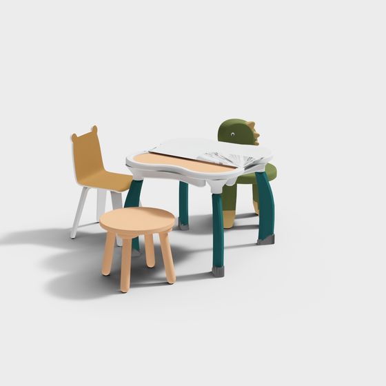Kids' Playtime Table & Chairs 3D model for Children's Rooms