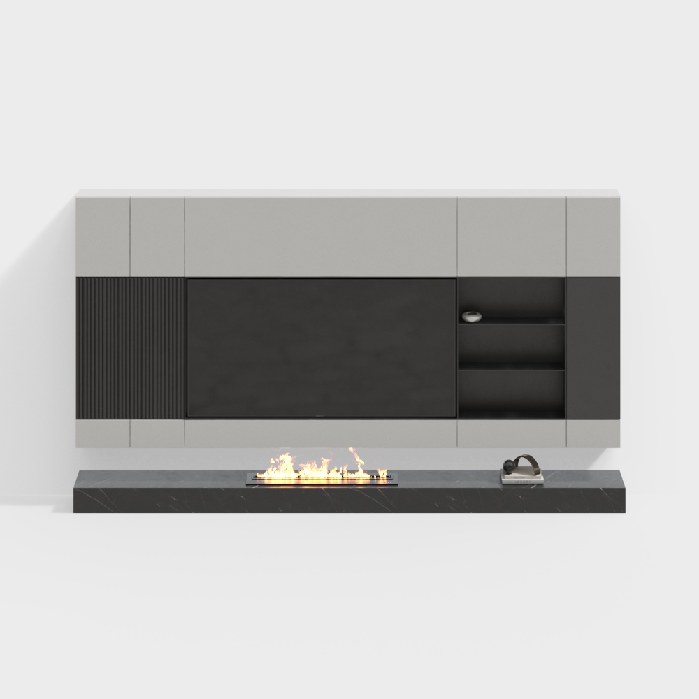 Modern Italian Style Home TV Background Wall with Fireplace