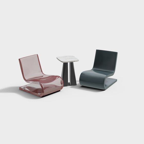 Streamlined Chair and Side Table 3D model