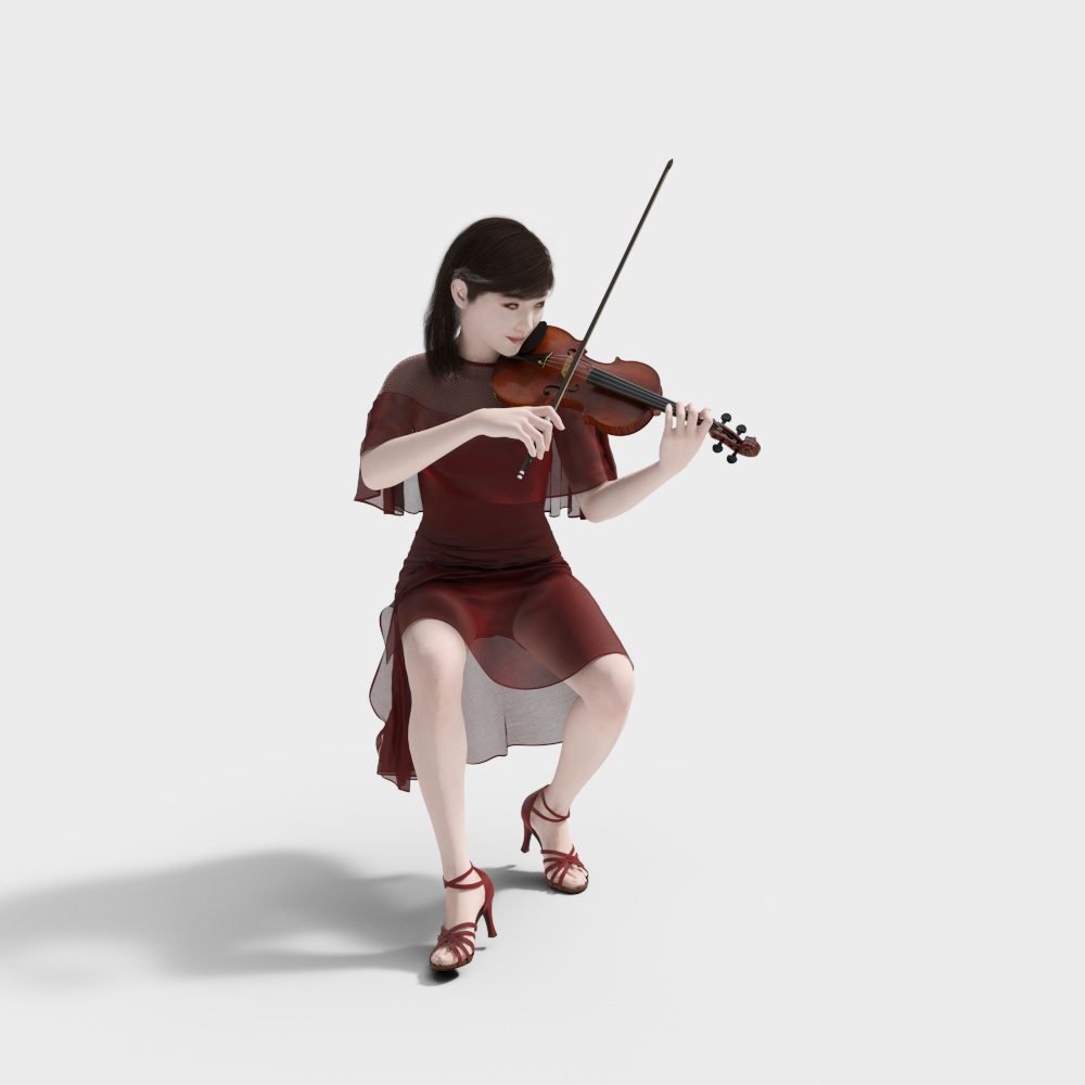 Elegant Violinist 3D model in Low-Poly Design