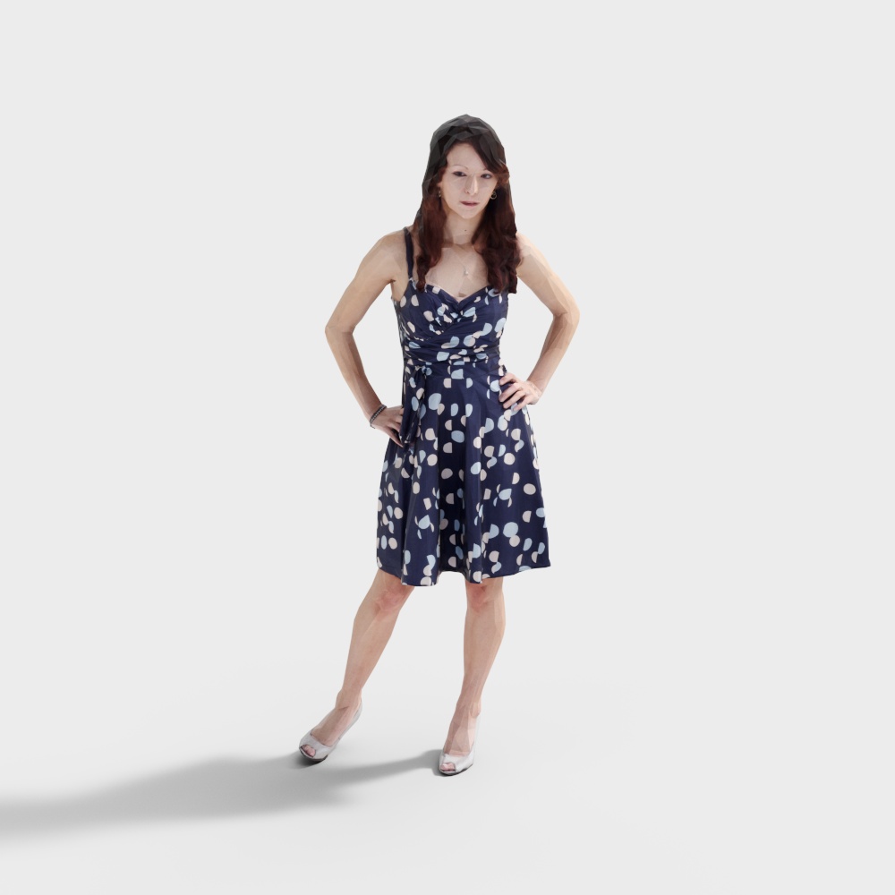 Elegant 3D Model of a Character in Blue Dress