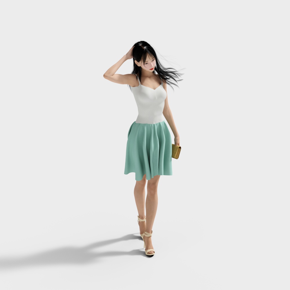 Elegant Female 3D Model in Low Poly Style