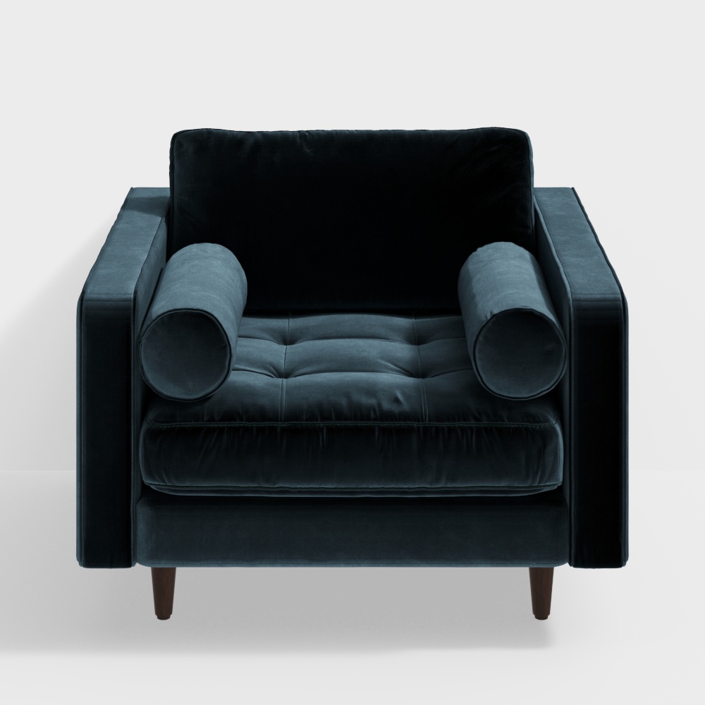 Deep Blue Velvet Armchair 3D Model – Low-Poly Luxury