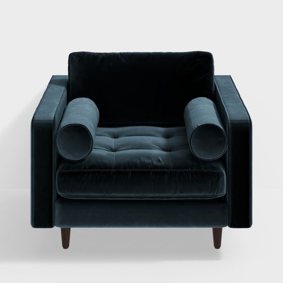 Elegant Deep Blue Velvet Armchair 3D model