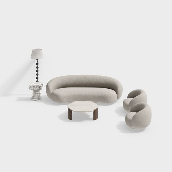 Streamlined Living Room Set 3D model for Modern Spaces