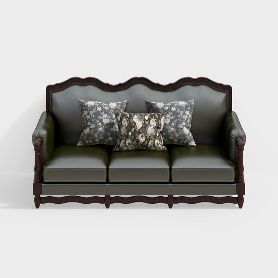 Elegant Scalloped Back Sofa 3D model