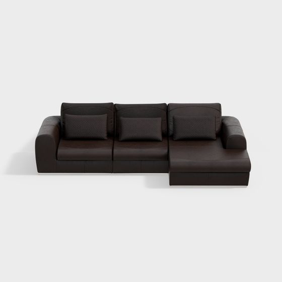 Modern Brown L-Shaped Sofa 3D Model